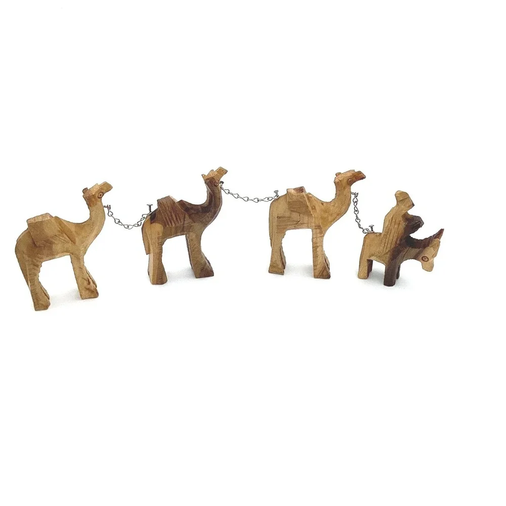Vintage Hand Carved Olive Wood Camel Caravan Donkey Rider Holy Land Folk Art 10